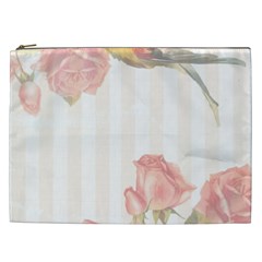 Vintage Roses Floral Illustration Bird Cosmetic Bag (xxl) 