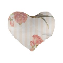 Vintage Roses Floral Illustration Bird Standard 16  Premium Flano Heart Shape Cushions by paulaoliveiradesign