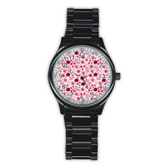 Red Floral Seamless Pattern Stainless Steel Round Watch by TastefulDesigns