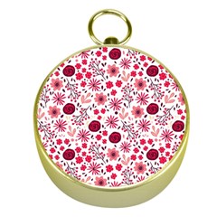 Red Floral Seamless Pattern Gold Compasses by TastefulDesigns