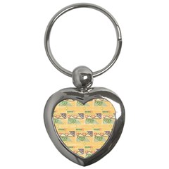 Hand Drawn Ethinc Pattern Background Key Chains (heart) 