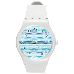 Watercolor Blue Abstract Summer Pattern Round Plastic Sport Watch (m) by TastefulDesigns