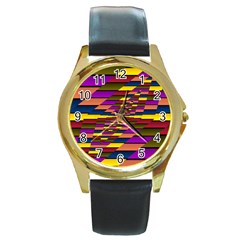 Autumn Check Round Gold Metal Watch by designworld65