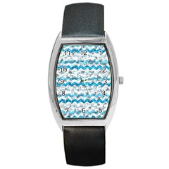 Baby Blue Chevron Grunge Barrel Style Metal Watch by designworld65