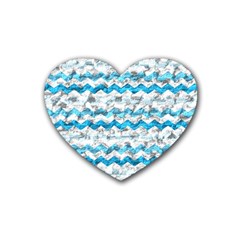 Baby Blue Chevron Grunge Heart Coaster (4 Pack)  by designworld65