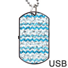 Baby Blue Chevron Grunge Dog Tag Usb Flash (one Side) by designworld65