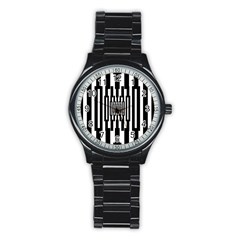 Black Stripes Endless Window Stainless Steel Round Watch