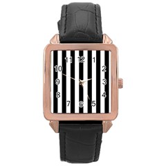 Black And White Stripes Rose Gold Leather Watch 