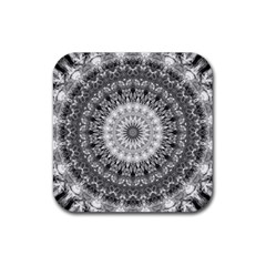 Feeling Softly Black White Mandala Rubber Coaster (square) 