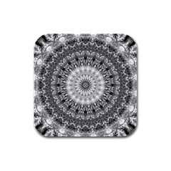 Feeling Softly Black White Mandala Rubber Square Coaster (4 Pack) 