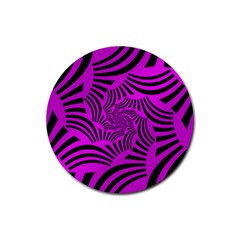 Black Spral Stripes Pink Rubber Coaster (round) 