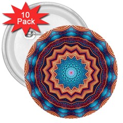 Blue Feather Mandala 3  Buttons (10 Pack)  by designworld65