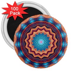 Blue Feather Mandala 3  Magnets (100 Pack)