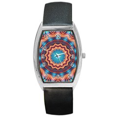 Blue Feather Mandala Barrel Style Metal Watch by designworld65