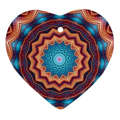 Blue Feather Mandala Heart Ornament (two Sides) by designworld65