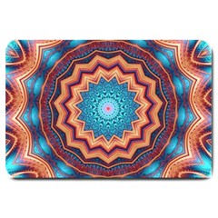 Blue Feather Mandala Large Doormat  by designworld65