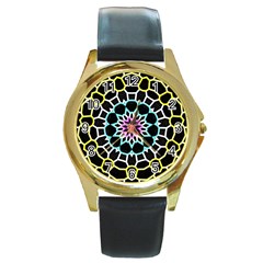 Colored Window Mandala Round Gold Metal Watch