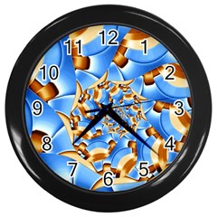 Gold Blue Bubbles Spiral Wall Clocks (black) by designworld65