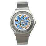 Gold Blue Bubbles Spiral Stainless Steel Watch Front