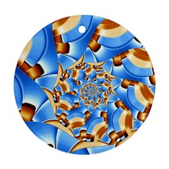 Gold Blue Bubbles Spiral Round Ornament (two Sides)