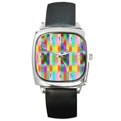 Multicolored Irritation Stripes Square Metal Watch