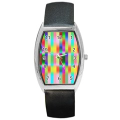 Multicolored Irritation Stripes Barrel Style Metal Watch by designworld65