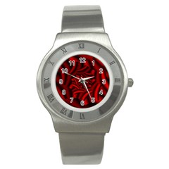 Metallic Red Rose Stainless Steel Watch by designworld65