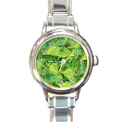 Green Springtime Leafs Round Italian Charm Watch by designworld65