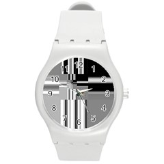 Black And White Endless Window Round Plastic Sport Watch (m) by designworld65