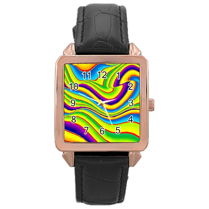 Summer Wave Colors Rose Gold Leather Watch 