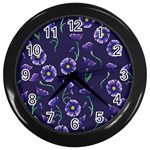 Floral Violet Purple Wall Clocks (Black) Front