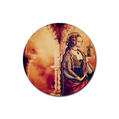 Fantasy Art Painting Magic Woman  Rubber Round Coaster (4 pack) 