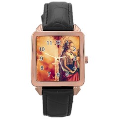 Fantasy Art Painting Magic Woman  Rose Gold Leather Watch 