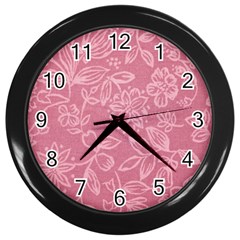 Floral Rose Flower Embroidery Pattern Wall Clocks (black) by paulaoliveiradesign