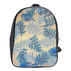 Fabric Embroidery Blue Texture School Bag (large) by paulaoliveiradesign