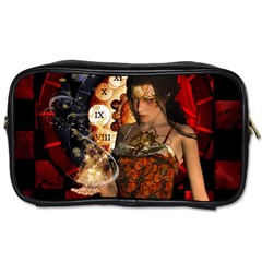 Steampunk, Beautiful Steampunk Lady With Clocks And Gears Toiletries Bags 2-side by FantasyWorld7