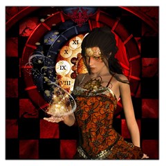 Steampunk, Beautiful Steampunk Lady With Clocks And Gears Large Satin Scarf (square) by FantasyWorld7