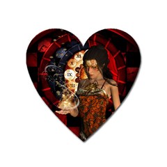Steampunk, Beautiful Steampunk Lady With Clocks And Gears Heart Magnet by FantasyWorld7