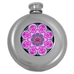 Fantasy Cherry Flower Mandala Pop Art Round Hip Flask (5 Oz) by pepitasart