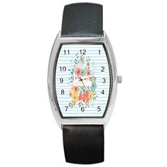 Watercolor Bouquet Floral White Barrel Style Metal Watch by Nexatart