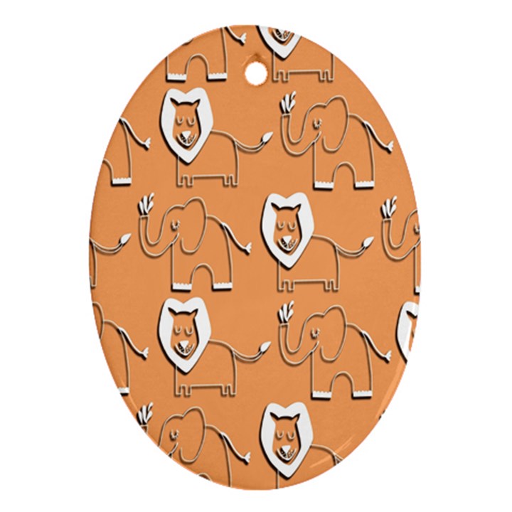 Lion Pattern Wallpaper Vector Oval Ornament (Two Sides)