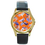 Seagull Gulls Coastal Bird Bird Round Gold Metal Watch Front