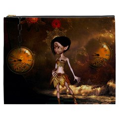 Steampunk, Cute Little Steampunk Girl In The Night With Clocks Cosmetic Bag (xxxl)  by FantasyWorld7