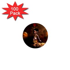 Steampunk, Cute Little Steampunk Girl In The Night With Clocks 1  Mini Magnets (100 Pack)  by FantasyWorld7