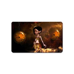 Steampunk, Cute Little Steampunk Girl In The Night With Clocks Magnet (name Card) by FantasyWorld7