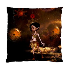 Steampunk, Cute Little Steampunk Girl In The Night With Clocks Standard Cushion Case (two Sides) by FantasyWorld7