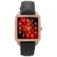 Cherry Blossom, Red Colors Rose Gold Leather Watch  by FantasyWorld7