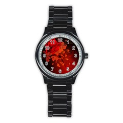 Cherry Blossom, Red Colors Stainless Steel Round Watch by FantasyWorld7