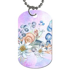 Snail And Waterlily, Watercolor Dog Tag (two Sides) by FantasyWorld7