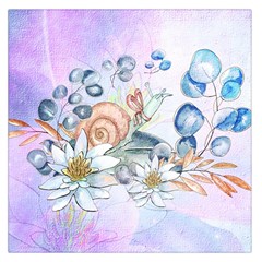 Snail And Waterlily, Watercolor Large Satin Scarf (square) by FantasyWorld7